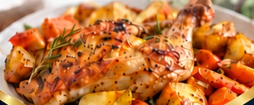 Roast chicken and vegetables — view our food menu